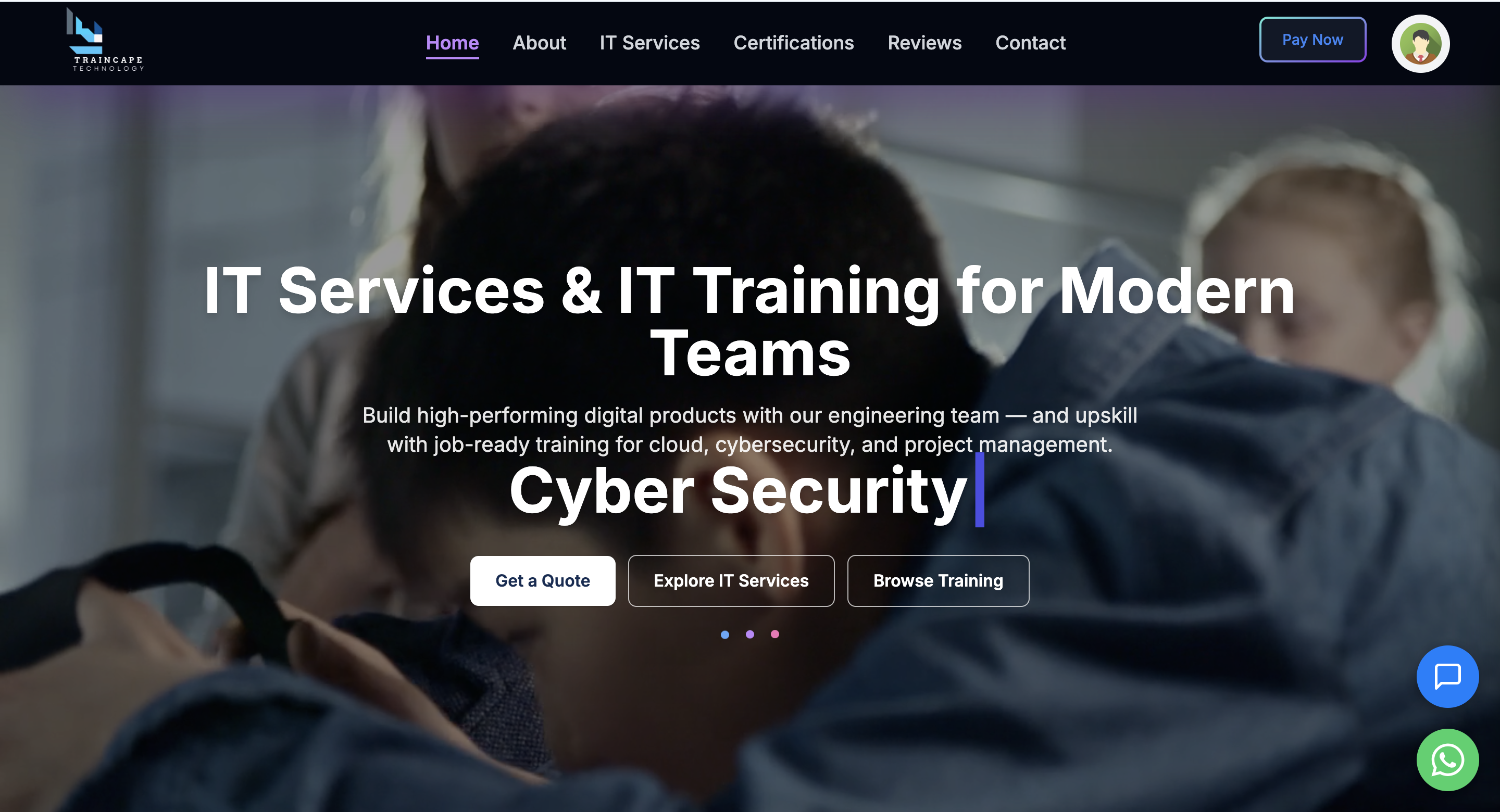 Traincape Education & Software Services desktop Screen Preview